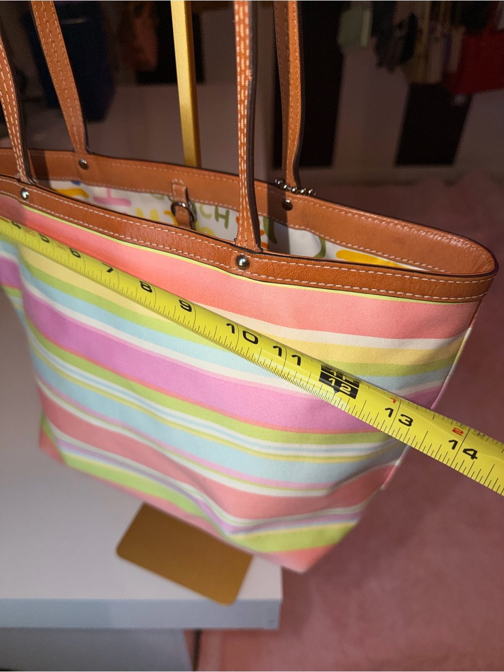 π Authentic Coach Pastel Rainbow Stripe Tote multicolored handbag π - Picture 6 of 14